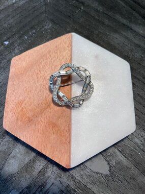Vintage Signed Bellini Silver-Tone Rhinestone Knot Brooch